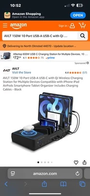 150W 10 Port USB-A USB-C with Qi Wireless Charging Station for Multiple Devic... - Image 1 of 3