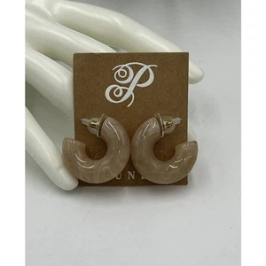 Plunder Marbled Light Brown Tan Acrylic Chunky Hoops Earrings 1 " (new) - Picture 1 of 5