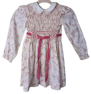 Polly Flinders Vintage Smocked Girls Cottage Party Dress Size 6 Floral Print - Picture 1 of 10