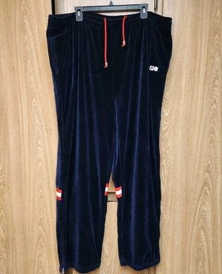 复古 Y2K FILA 丝绒运动裤海军蓝标志尺寸 XXXL 宽松嘻哈 90 年代 — 第 1/4 张图片