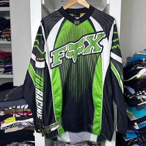 2000s Y2K Vintage Fox Racing Green Motocross Long Sleeve Shirt Biker Sz XL - Picture 1 of 4