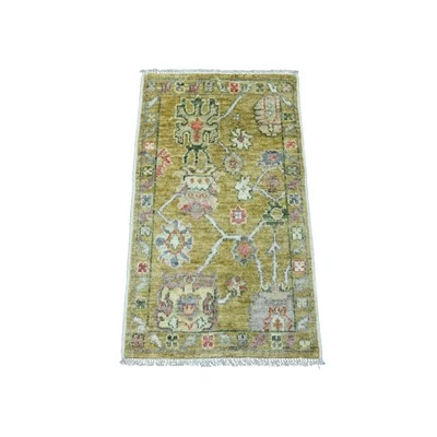 1'10"x3'2" Yellow Angora Oushak Floral Pattern Hand Knotted Wool Mat Rug G20322 - Image 1 of 4