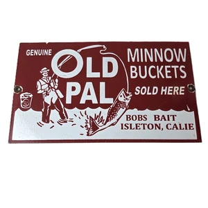 Vintage altes Pal Minnow Buckets Schild - Angeln Zapfsäule Blechschild - Bild 1 von 13