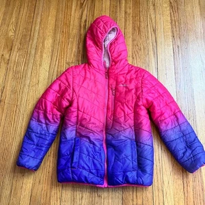 Eddie Bauer Coat Youth Small Reversible Pink Purple Hooded Winter Jacket - Picture 1 of 10