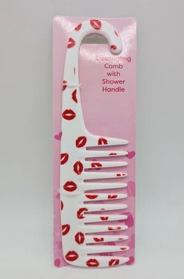 Wide Teeth Plastic Detangling Comb W/ Shower Door Handle White Red Lips Teen Foto 1 de 2