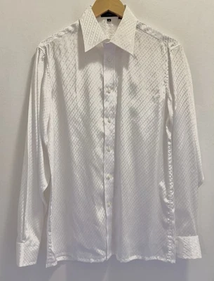 GIVENCHY Vintage Men Disco Club Flowy Button Down Shirt White Diamond Size Med - Image 1 of 4