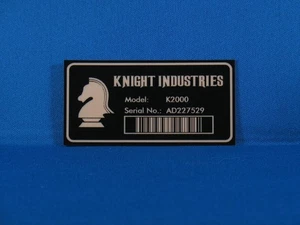 KITT Knight Rider Serial Number Nameplate Knight Industries K2000 - Picture 1 of 4