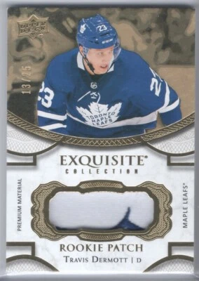 2018-19 UD Black Diamond Exquisite Rookie Patch Gold Spectrum Travis Dermott /25 - Image 1 of 2