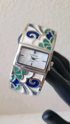 NEW Bebe Watch Quartz Beveled Bangle Green Blue Silver Clasp Magnetic Bracelet  - Image 1 of 4