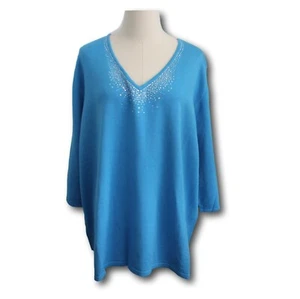QUACKER FACTORY (3X) A81710 Embellished 3/4 Sleeve V Neck Sweater - Picture 1 of 4