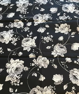 Vtg White Gray Roses Black Floral Fabric Cotton Cranston Schwartz Liebman .97 YD - Picture 1 of 5