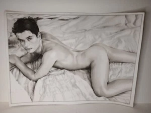 Original Charcoal homo erotic reclining Nude male twink Drawing - Picture 1 of 7