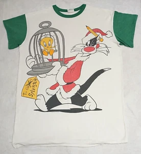 Vintage Looney Tunes Sleep Shirt Womens Tweety Bird Sylvester Pajamas Christmas - Picture 1 of 20
