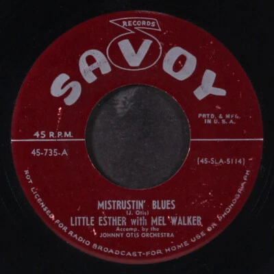 LITTLE ESTHER: mistrustin' blues / misery SAVOY 7" Single 45 RPM - Image 1 of 2