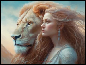 Lion and Beauty - Counted Cross Stitch Patterns - Color & BW Symbols - Picture 1 of 2