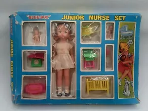 Vintage 1960s Blue Box Junior Nurse 7" Doll & Accessories In Original Box - Picture 1 of 8