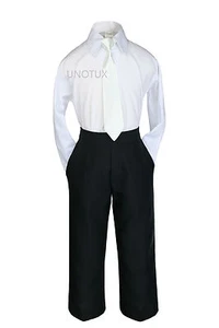 New Baby Boy Toddler Wedding Formal 3pc Set Shirt Black Pants Long tie Suit - Picture 1 of 25