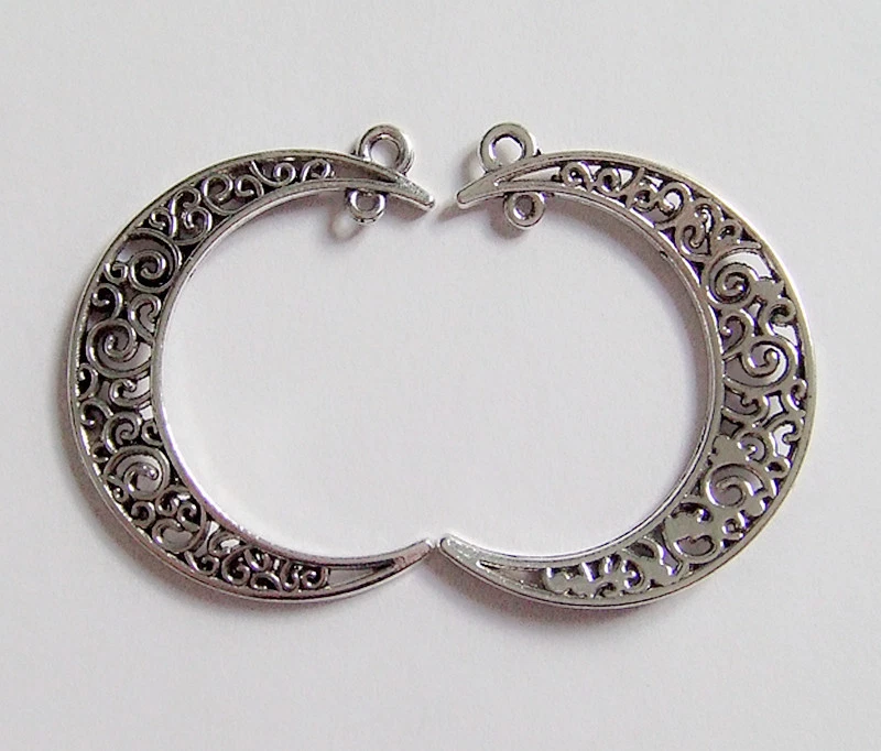 4pz connettori luna in metallo colore argento tibet 37x8mm bijoux - Immagine 1 di 1