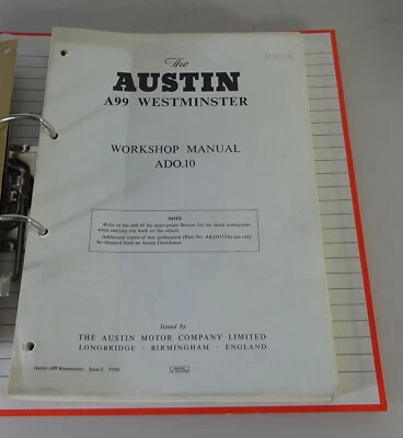 Manuale Di Riparazione Della Officina The Austin A99 Westminster - Immagine 1 di 4