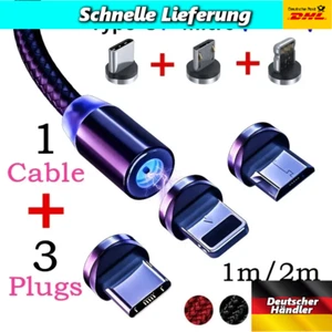 3 in 1 Magnetisches LED Ladekabel 1m - 2m  USB iPad Samsung iPhone Huawei - Bild 1 von 20