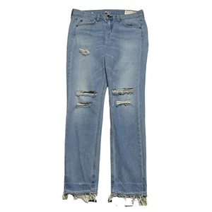 Rag & Bone Jeans Womens 25 Blue Boyfriend Distressed Raw Hem Skinny Ripped - Picture 1 of 10