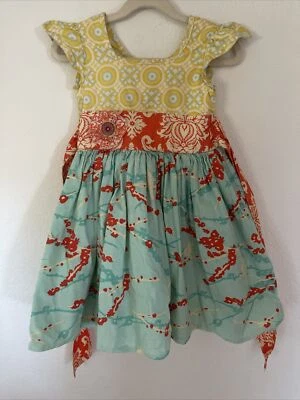 Hopscotch designs Size 3 Yellow Aqua Orange Bird Boutique dress Twirl - Image 1 of 4