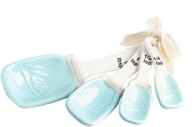 Blue Ceramic Mason Jar Measuring Spoons Set Vintage Inspired - NEW - Image 1 of 2