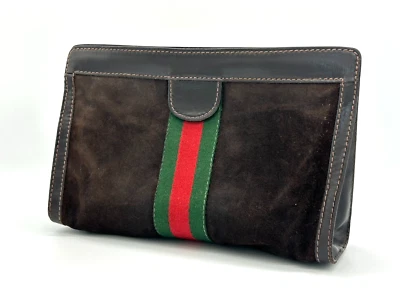 Auténtico bolso clutch vintage Gucci línea jerez gamuza cuero marrón Foto 1 de 4