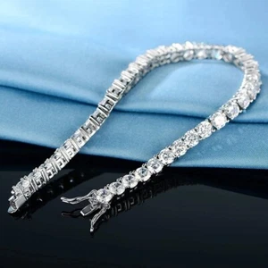 9ct Tennis Bracelet White Gold Diamond Test Pass Lab-Created VVS1/D LED Box 19cm - Picture 1 of 6