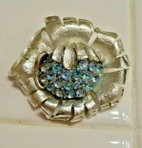SPILLA VINTAGE CORA BLU STRASS FIORE TONO ARGENTO - Foto 1 di 2