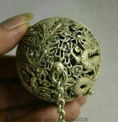 Censario de bolas colgante hueco Fénix dragón dinastía plata antigua de China de 6 cm Foto 1 de 4