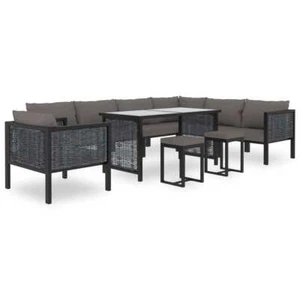 NNEVL 10 Piece Garden Lounge Set with Cushions Poly Rattan Anthracite - Picture 1 of 10