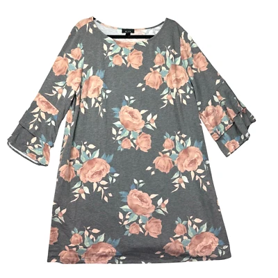 ALYX платье женщин 2 X серый цветочный туника 3/4 Bell рукав декольте Flowy повседневный - Изображение 1 из 4