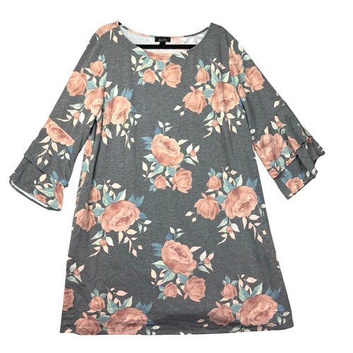 ALYX Maglione Vestito Donna 2X Tunica Grigio Floreale Manica a Campana 3 4 Scollo Scoop Fluido