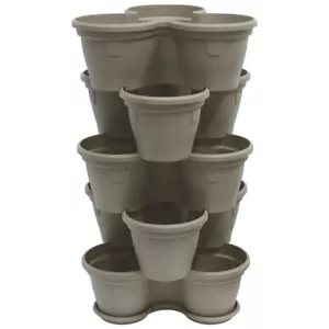 5x Blumentopf Säulentopf Pflanzturm Hochbeet mit Untersetzer stapelbar Hellbraun - Bild 1 von 5