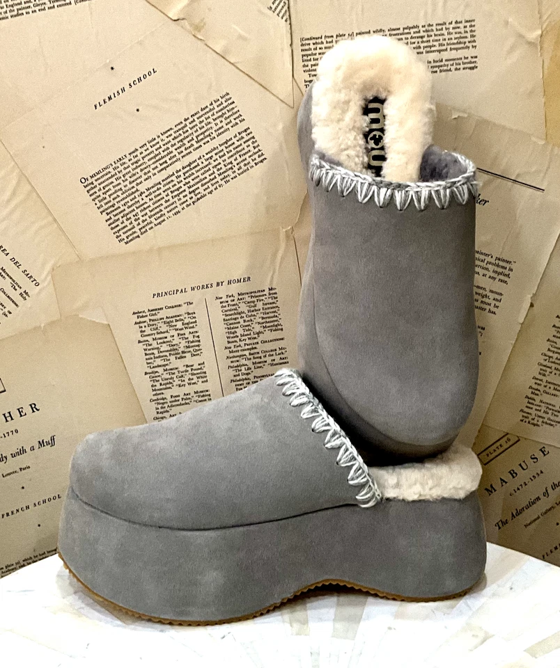 Zueco de plataforma grueso Free People MOU Layla forrado en piel de oveja nuevo gris 39/9 NUEVO Foto 1 de 4