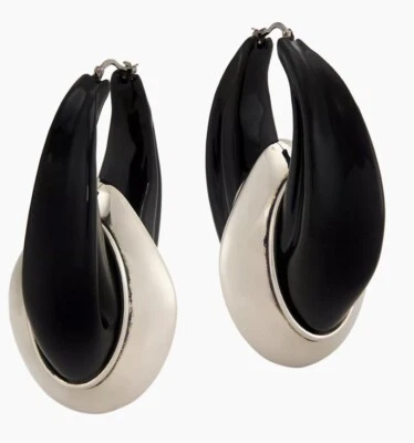 Brincos Alexander McQueen tamanho grande tom preto e prata $995 - Imagem 1 de 4