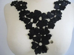 5 PCS HEAVY BLACK FLORAL RAYON VENISE YOKE APPLIQUE - Picture 1 of 1
