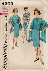 Vestido manga kimono Simplicity 4309, chaqueta recortada y estola talla 16 patrón SIN CORTES - Imagen 1 de 4