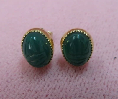 Hermosos Pendientes Crisoprasa Escarabajo Oro Amarillo Sólido 14k 7.1x8.5mm 1.37 G Foto 1 de 4