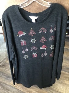 NWT CJ BANKS Women Plus Dressy Holiday Sweater Black Studded Tree Santa NWT - Picture 1 of 20