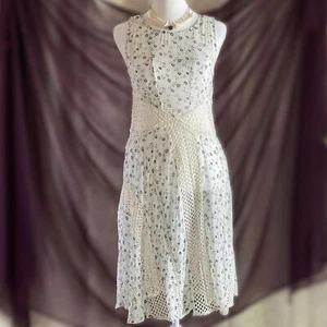 Anthropologie Floreat Cream Floral Sheer Crochet Midi Dress Coquette Cottage 2 - Picture 1 of 10