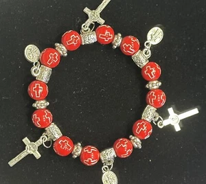 Religious Charm Beaded Bracelet Disciples of Christ Jesus 7” Stretch 12 Crosses - Picture 1 of 7