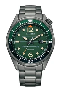 Citizen Men's Eco-Drive Gray Stainless Steel Green Date Watch 43 MM AW1717-81X - Picture 1 of 4