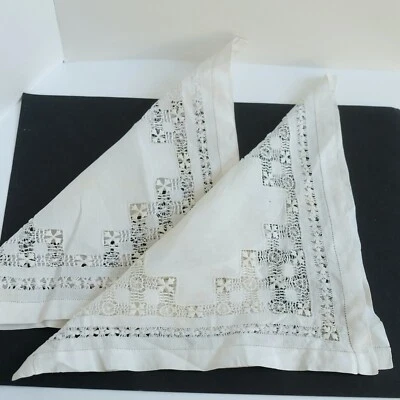2 Antique Punto Antigo in Aria Reticella Lace White Handkerchiefs Bridal Gift - Image 1 of 4