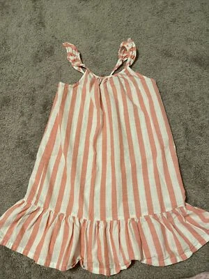 Crazy 8 girls L large 10 12 pink white striped dress ruffles  - Image 1 of 4