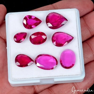 Nice Pink Red 38.50 Cts Hydro Ruby Mix Cut Loose Faceted Flawless Gemstones~8 Pc - Image 1 of 4