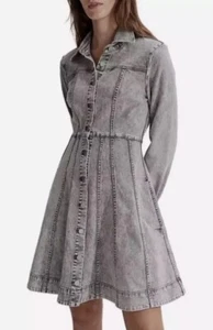 Country Road Denim Shirt Dress Size 4 Grey Paneled Fit & Flare Button Up Collar - Picture 1 of 17