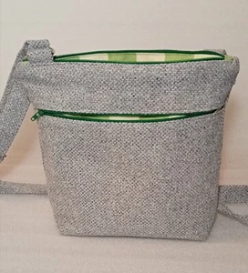 Vegan Crossbody Bag, Grey Shoulder Bag, Water Resistant, Handmade, Vegan Gift - Picture 1 of 4