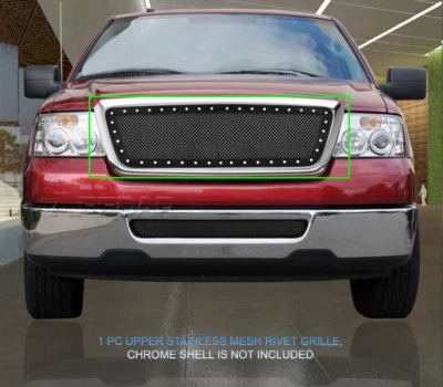 For 04-08 Ford F-150 F150 Stainless Steel Black Rivet Mesh Grille Insert Fedar - Изображение 1 из 4
